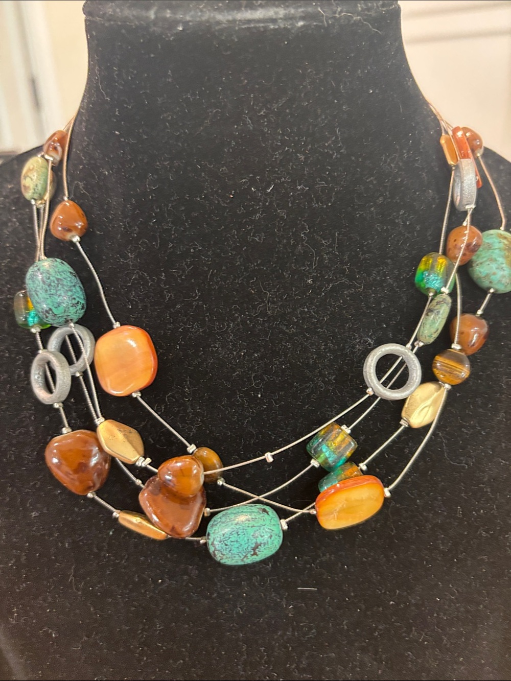 Chico’s Multi-Strand Turquoise & Amber Beaded Necklace - Women Jewelry